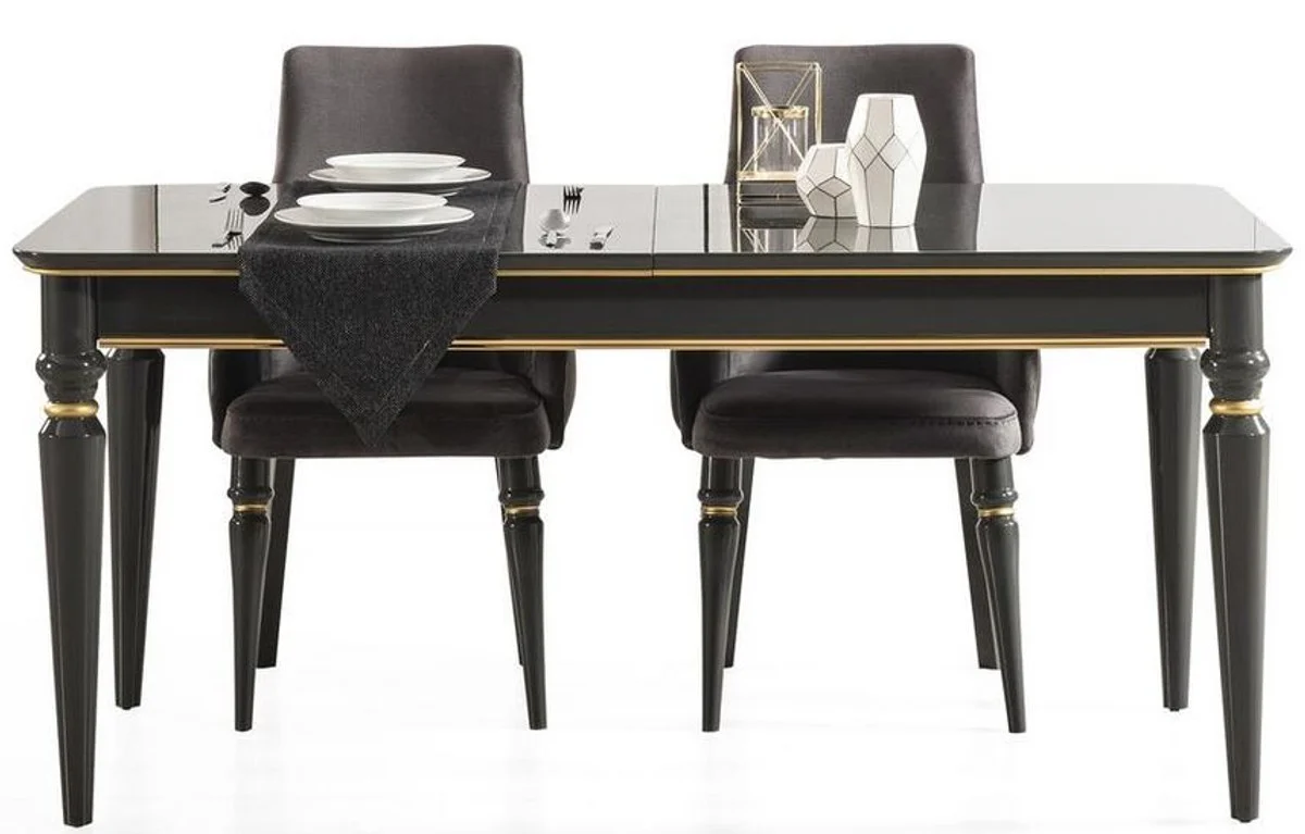 Luxury Art Deco dining table gray / gold 170-208 x 90 x H. 76 cm - Elegant extendable dining room table - Art Deco dining room furniture