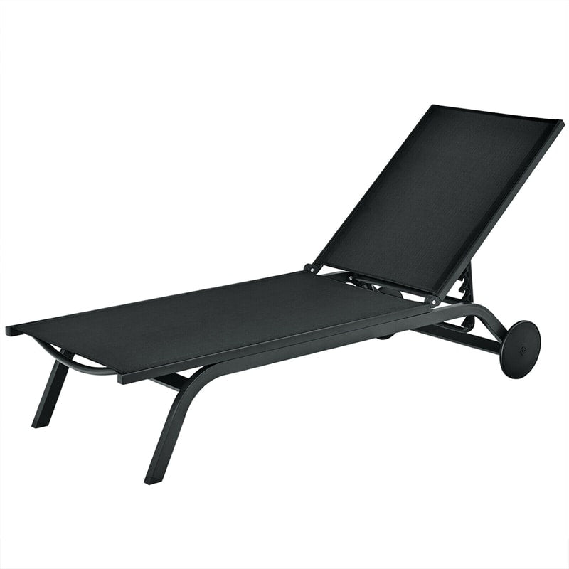 6-Position verstellbarer Patio Chaise Lounge Chair Outdoor Beach Recliner mit Rädern
