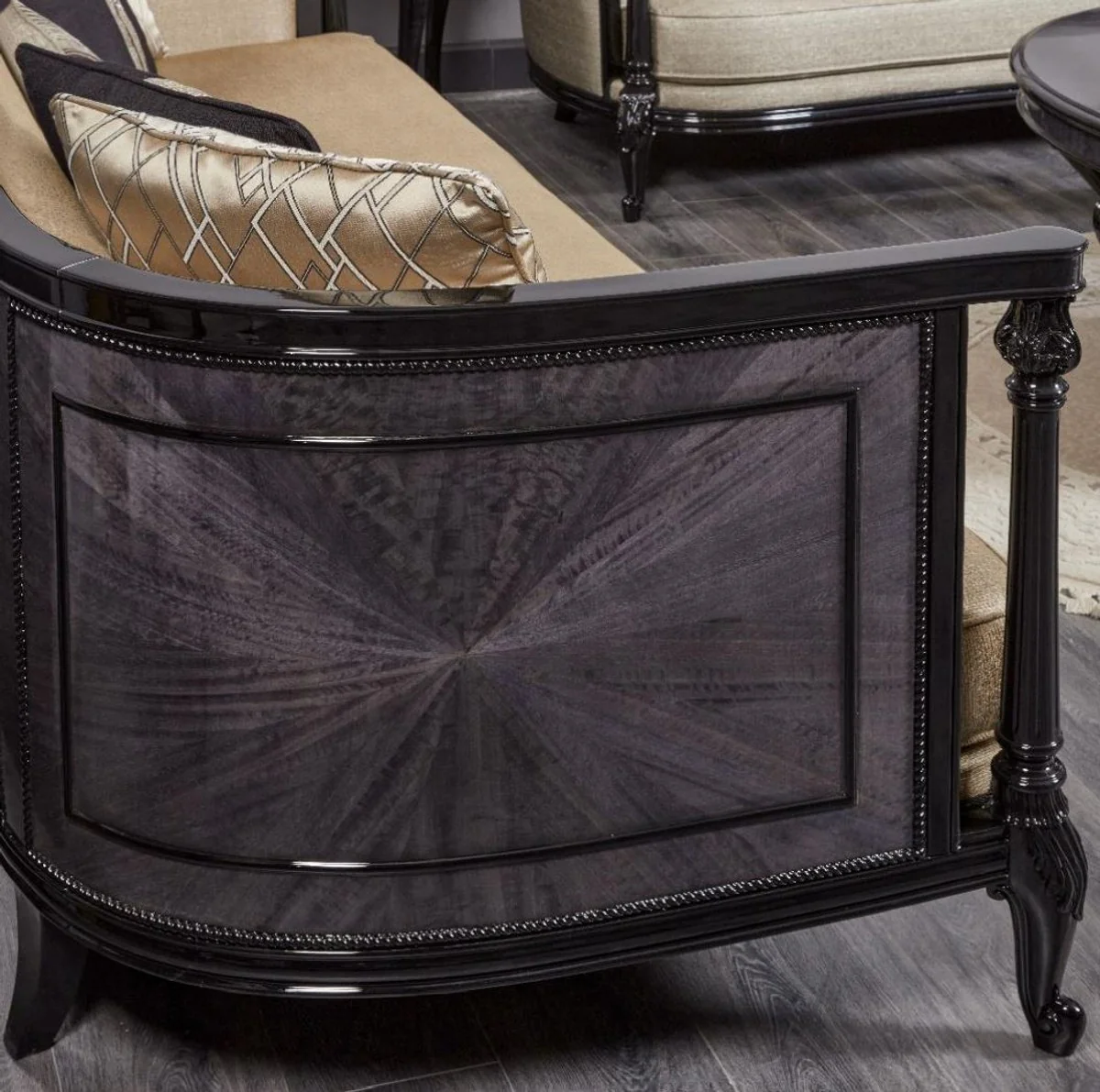 Luxury Baroque Sofa Gold / Blue / Black - Magnificent Living Room Sofa - Baroque Style Living Room Furniture - Luxury Furniture in Baroque Style - Baroque Furnishings - Noble & Magnificent