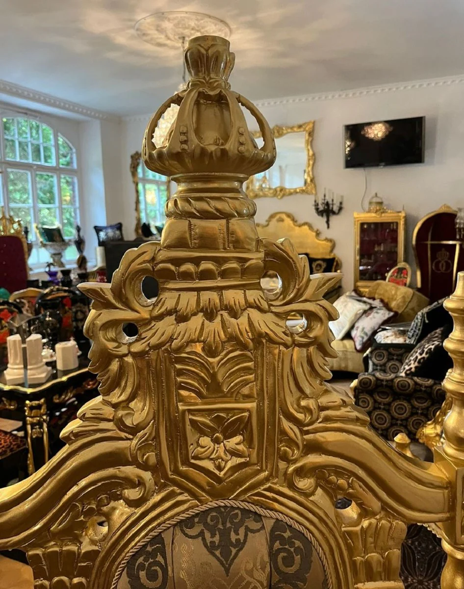Pompöös by Luxus Barock Thron Sessel Krone Gold / Grau / Gold - designed by Harald Glööckler