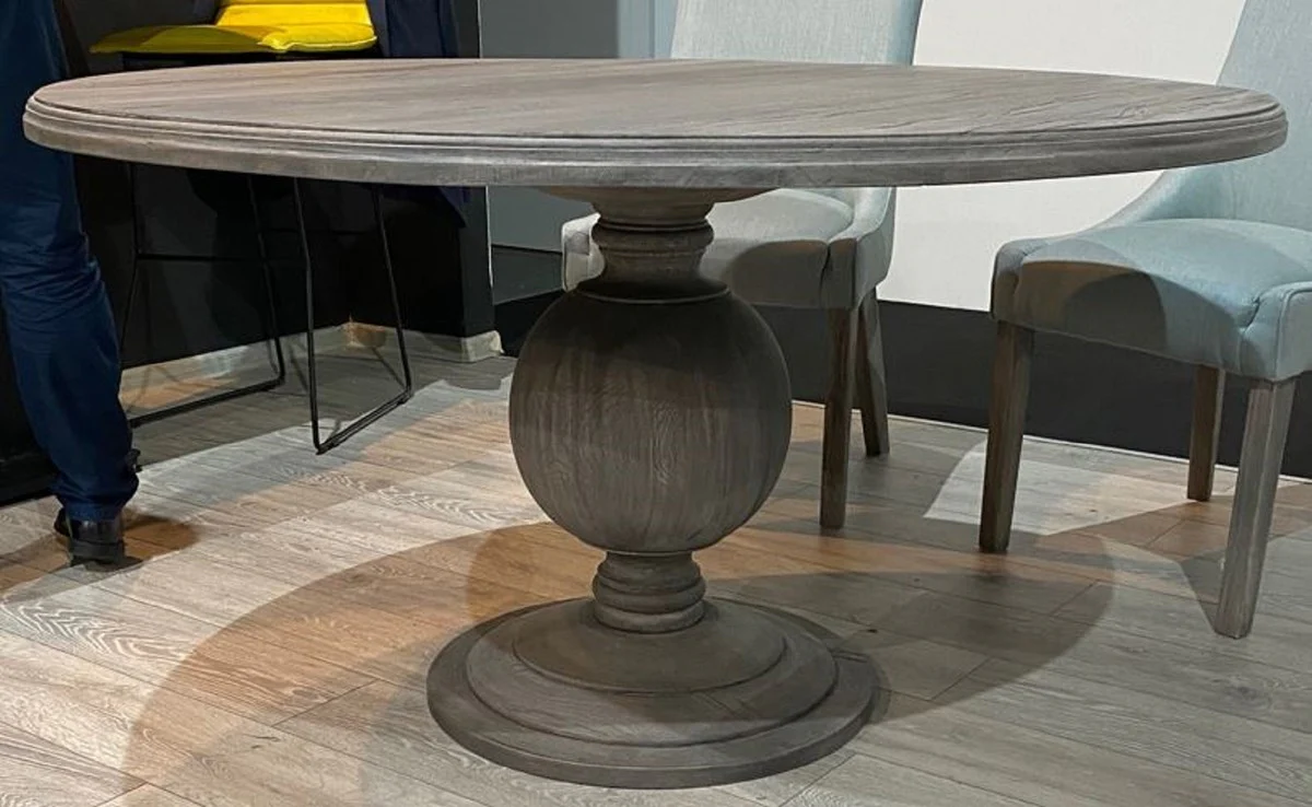 Country house style dining table gray Ø 140 x H. 77 cm - Rustic solid wood kitchen table - Rustic solid wood dining room furniture - Country house style dining room furniture