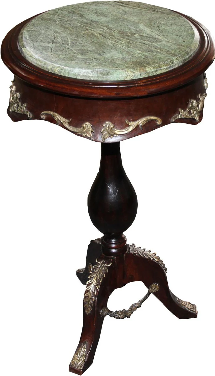 Baroque side table model mahogany dark brown with marble top 68 x 41 cm