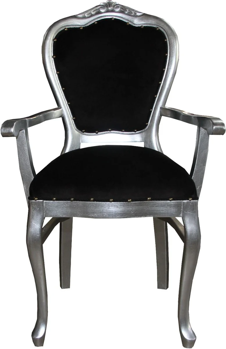 Baroque Luxury Dining Chair with Armrests Black / Silver - Furniture - Limited Edition
