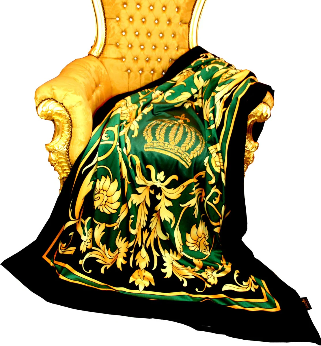 Luxury blanket Pompöös by Barock Krone gold / green / black by Harald Glööckler with glitter stones