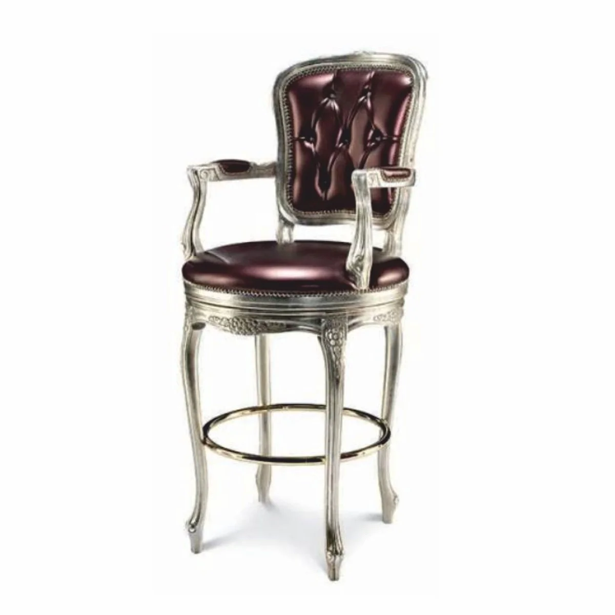 Luxury baroque bar chair with armrests purple / silver / brass - Made in Italy