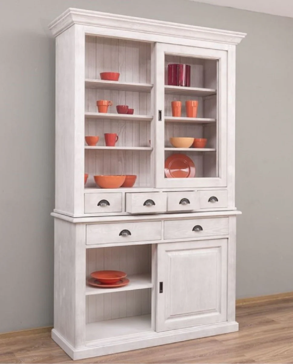 Country house style dining room cabinet light gray 142 x 48 x H. 225 cm - solid wood kitchen cabinet - country house style dining room furniture