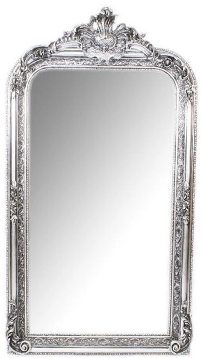 Baroque wall mirror silver 70 x H. 140 cm - Magnificent baroque mirror with wooden frame and beautiful decorations