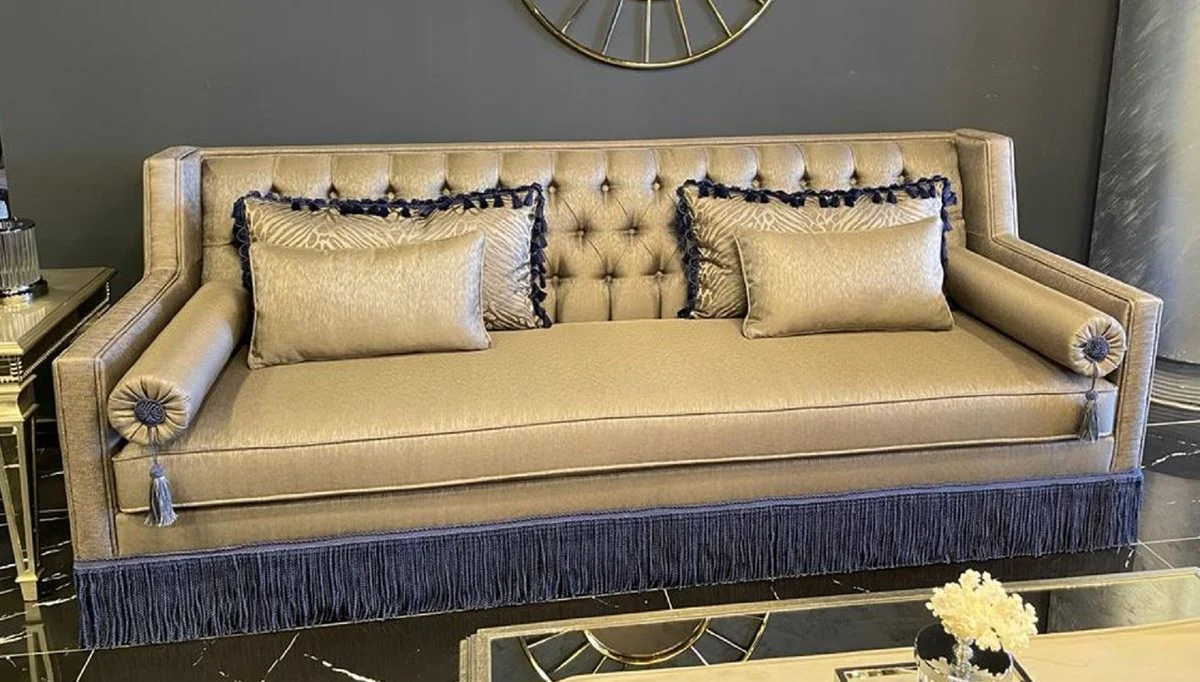 Luxury Art Deco Chesterfield Sofa Gold / Purple - Handcrafted Solid Wood Living Room Sofa - Luxury Art Deco Chesterfield Living Room Furniture