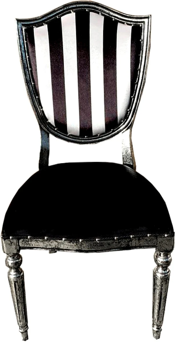 Art Deco Luxury Dining Chair Black White Stripes / Antique Style Silver - Luxury Hotel Furniture