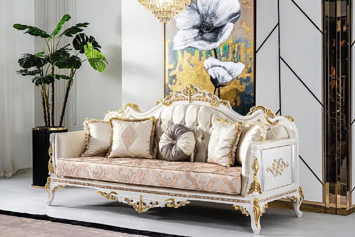 Luxury baroque sofa gold / silver / brown / white / gold - magnificent living room sofa with glittering stones - baroque style living room furniture - luxury furniture in baroque style - baroque furnishings