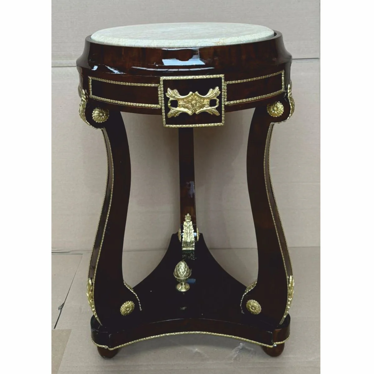 Baroque side table with marble top dark brown / gold / gray H. 73 cm