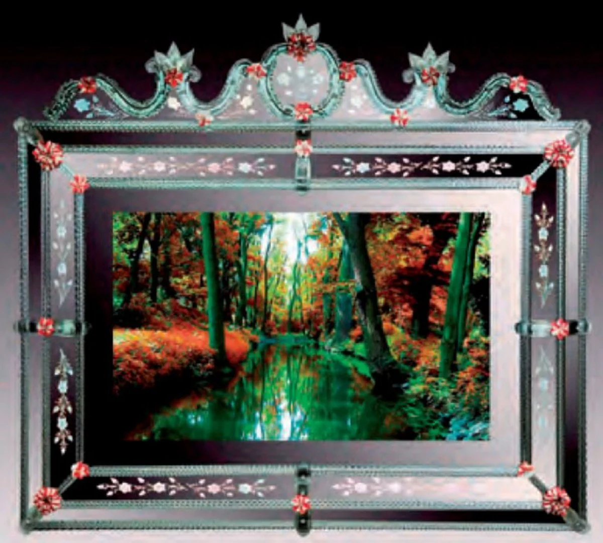 Luxury Baroque Mirror Green / Red - Magnificent wall mirror in Venetian style with integrated 46 inch TV - Hotel Furniture - Baroque Furniture - Luxury Furniture in Baroque Style - Made in Italy