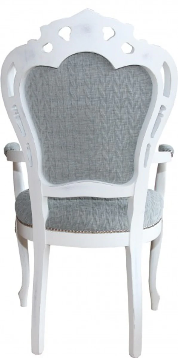 Baroque dining room chair with armrests grey-blue / antique white - designer chair - luxury quality