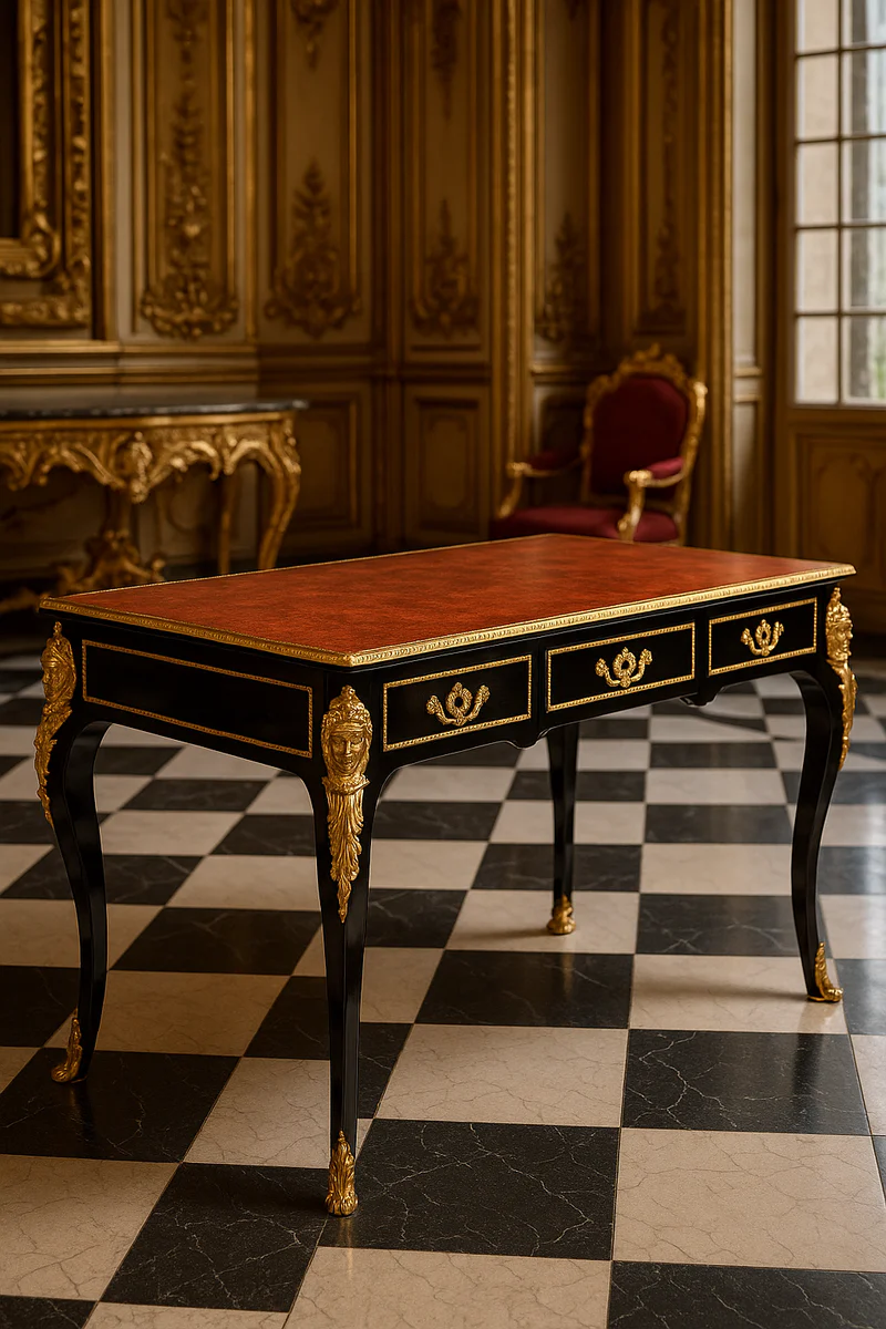 Luxus Barock Schreibtisch Schwarz / Gold / Bordeaux 143 cm - Barock Sekretär