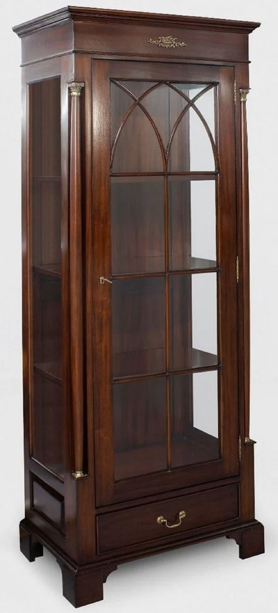 Luxury display cabinet dark brown 70 x 45 x H. 192 cm - Mahogany display cabinet with glass door and drawer - Luxury mahogany living room furniture