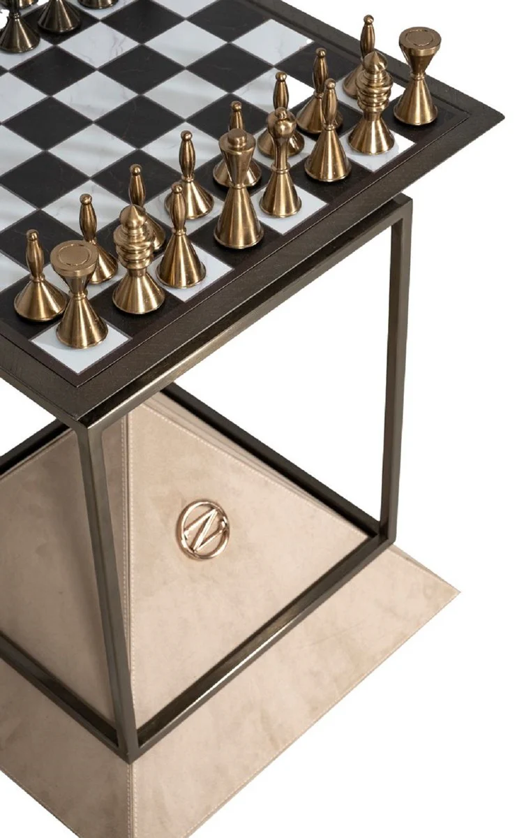 Luxury chess side table dark brown / white / beige / bronze 50 x 50 x H. 70 cm - living room side table - hotel table - living room furniture - hotel furniture - luxury quality