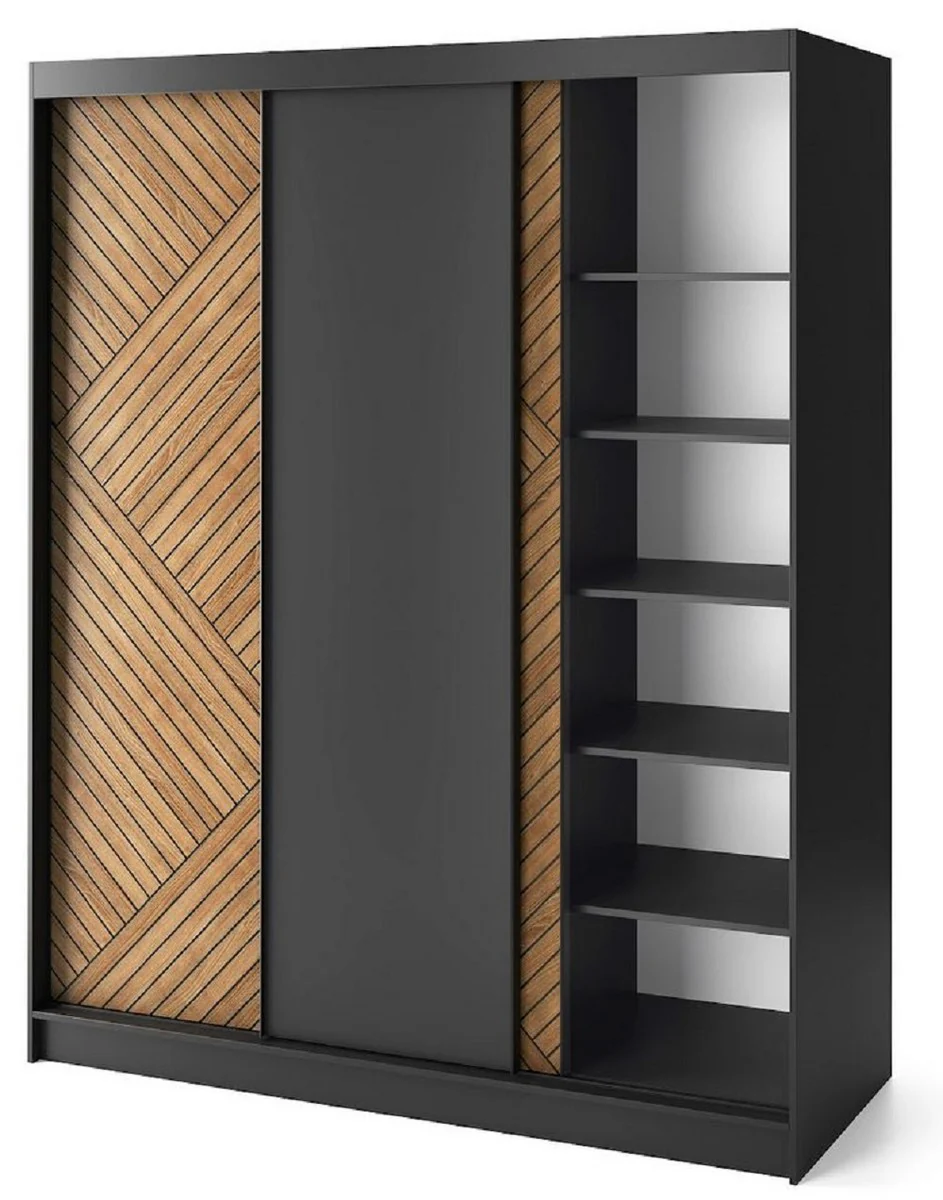 Luxury bedroom wardrobe black / brown 180 x 60 x H. 220 cm - Wardrobe with 3 sliding doors - Bedroom furniture - Hotel furniture - Luxury furniture