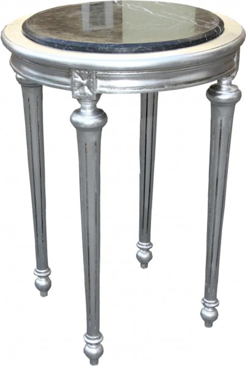 Baroque side table round with marble top silver/black H 72 cm, W 49 cm Mod Y30 antique style