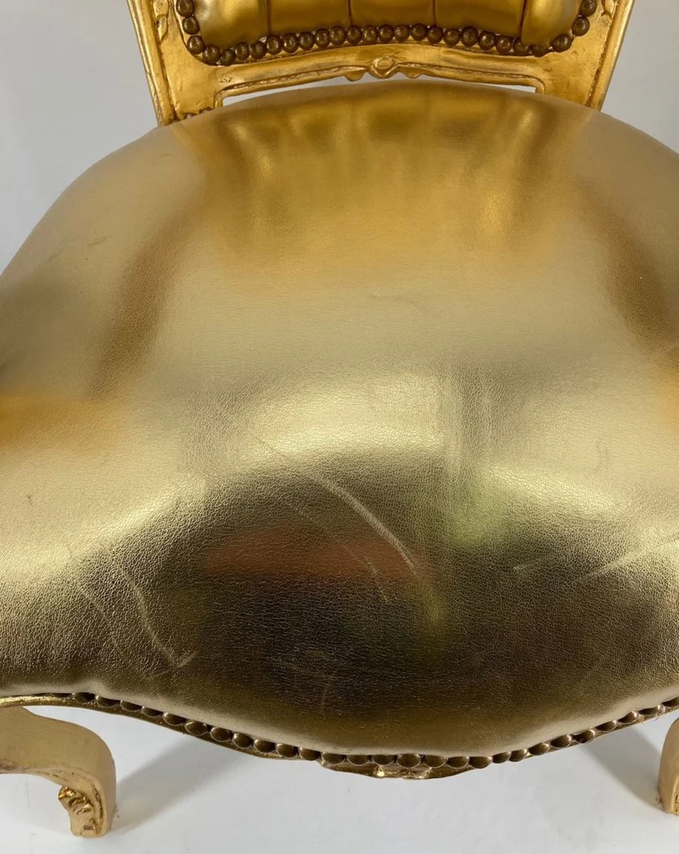 Baroque dining room chair with armrests gold / gold - handmade faux leather chair in baroque style - baroque dining room furniture