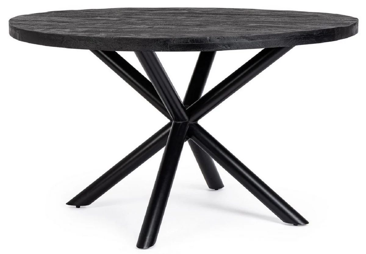 Luxury dining table black Ø 130 x H. 76 cm - Round kitchen table with solid wood table top and powder-coated steel legs - Dining room furniture - Kitchen furniture - Luxury furniture