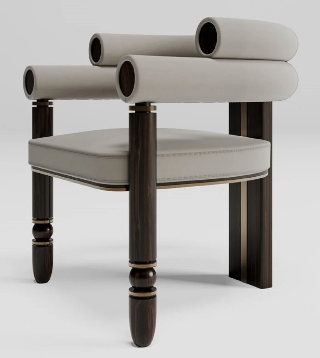 Luxury velvet dining room chair with armrests gray / dark brown / brass 69 x 63 x H. 72 cm - kitchen chair with elegant velvet fabric - dining room furniture - luxury furniture