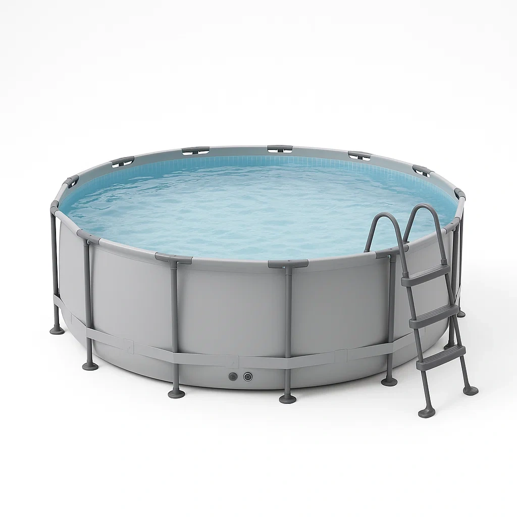 Runder, röhrenförmiger Aufstellpool 358x98 cm, grau, mit Filter und Leiter, tnJtzhK266VJ