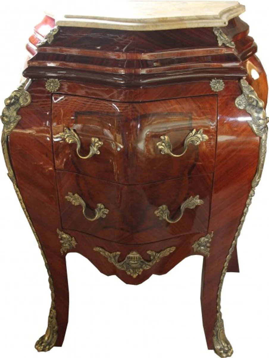 Baroque chest of drawers mahogany brown with cream marble top - chest of drawers