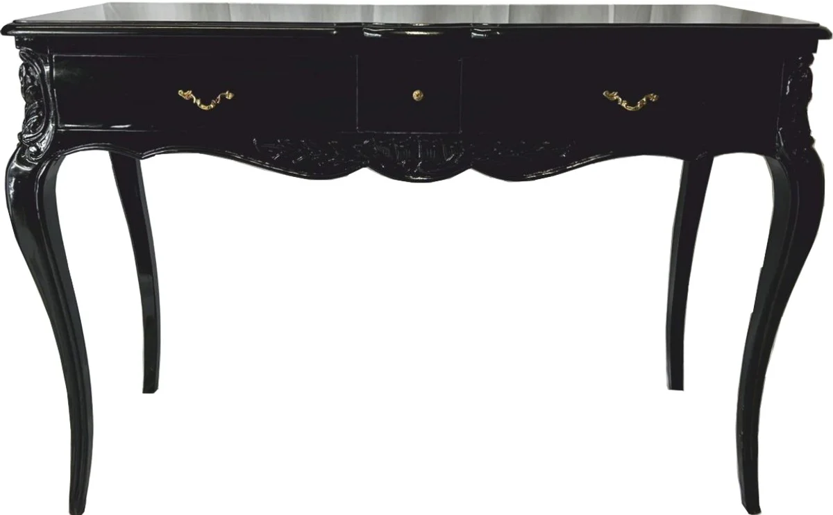 Barock Sekretär mit 3 Schubladen Schwarz / Messing - Barock Büro Möbel