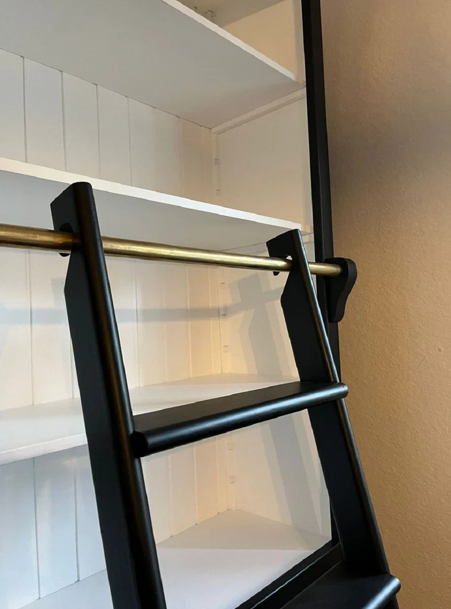 Country house style bookcase with ladder black / white H. 260 cm - country house style furniture