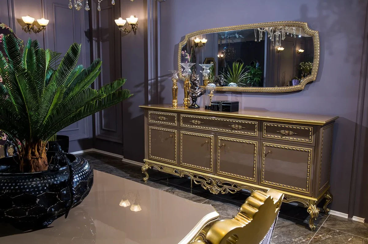 Luxury Baroque Dining Table Gray / Gold - Magnificent Solid Wood Dining Room Table - Baroque Dining Room Furniture - Noble & Magnificent