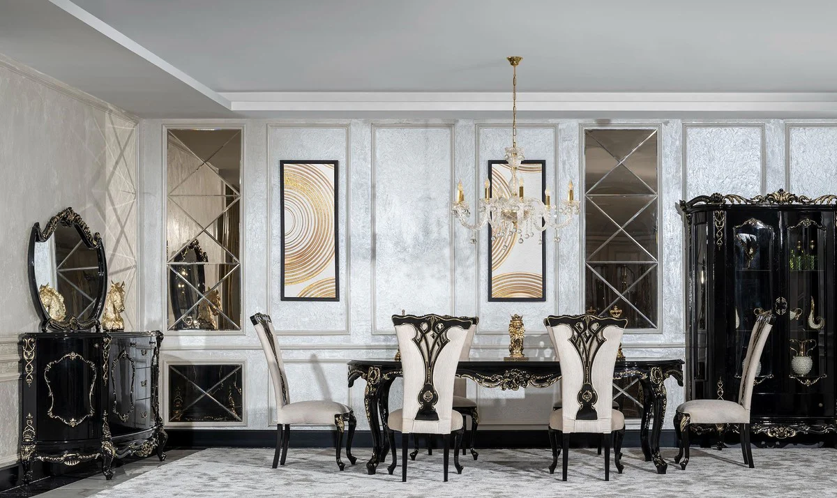 Luxury baroque display cabinet black / gold - magnificent solid wood display cabinet with 2 doors and drawer - luxury furniture in baroque style - baroque furniture - noble & magnificent