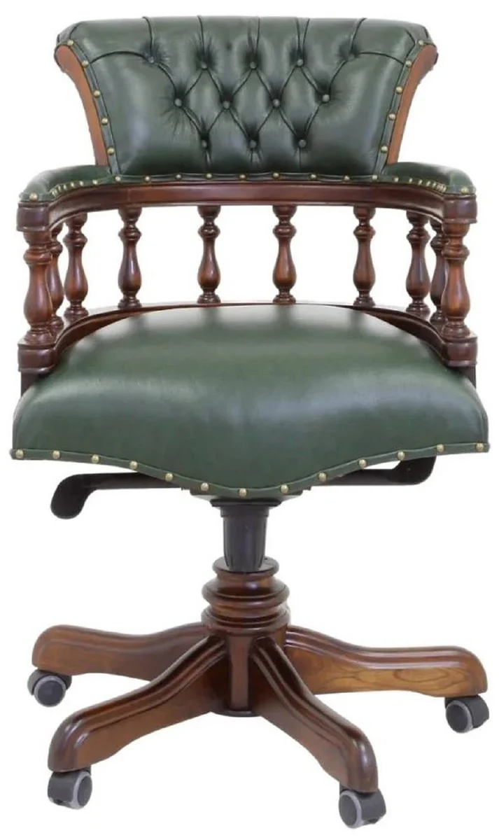 Luxury Baroque Chesterfield Real Leather Desk Chair Green / Brown H. 107 cm - Baroque Office Furniture
