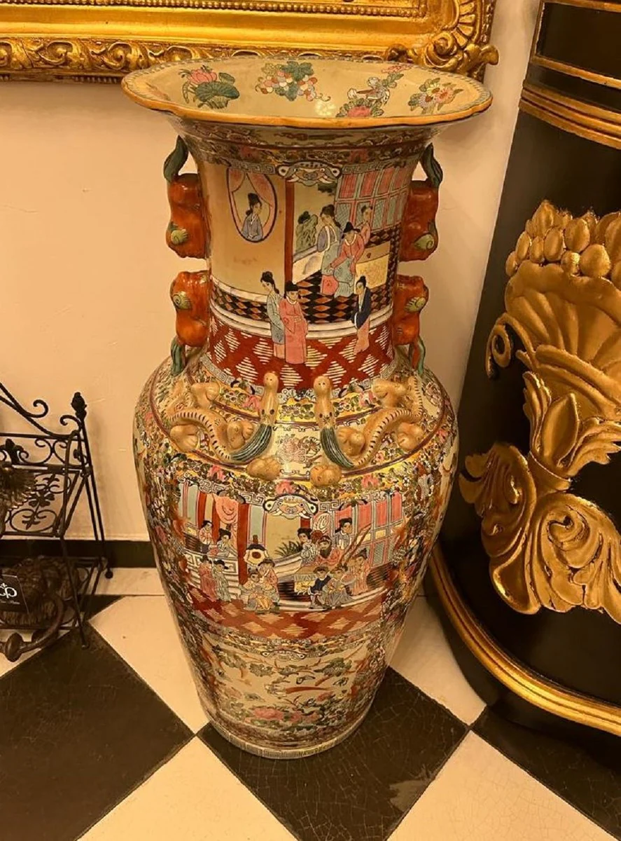 Luxus Barock Deko Vase Mehrfarbig Ø 33 x H. 92 cm - Antike Chinesische Porzellan Vase - Chinesische Luxus Barock Deko Accessoires