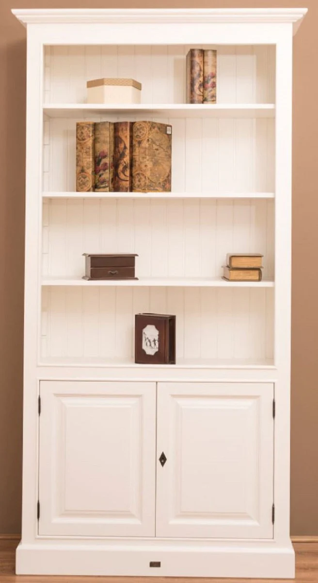 Country house style bookcase / shelf cabinet white 110 x 39 x H. 210 cm - living room cabinet with 2 doors
