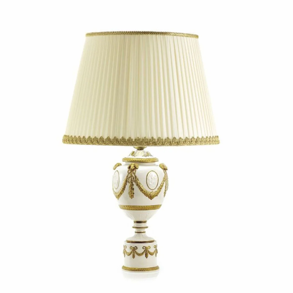 Luxury Baroque porcelain table lamp white / gold / ivory H. 58 cm - Made in Italy