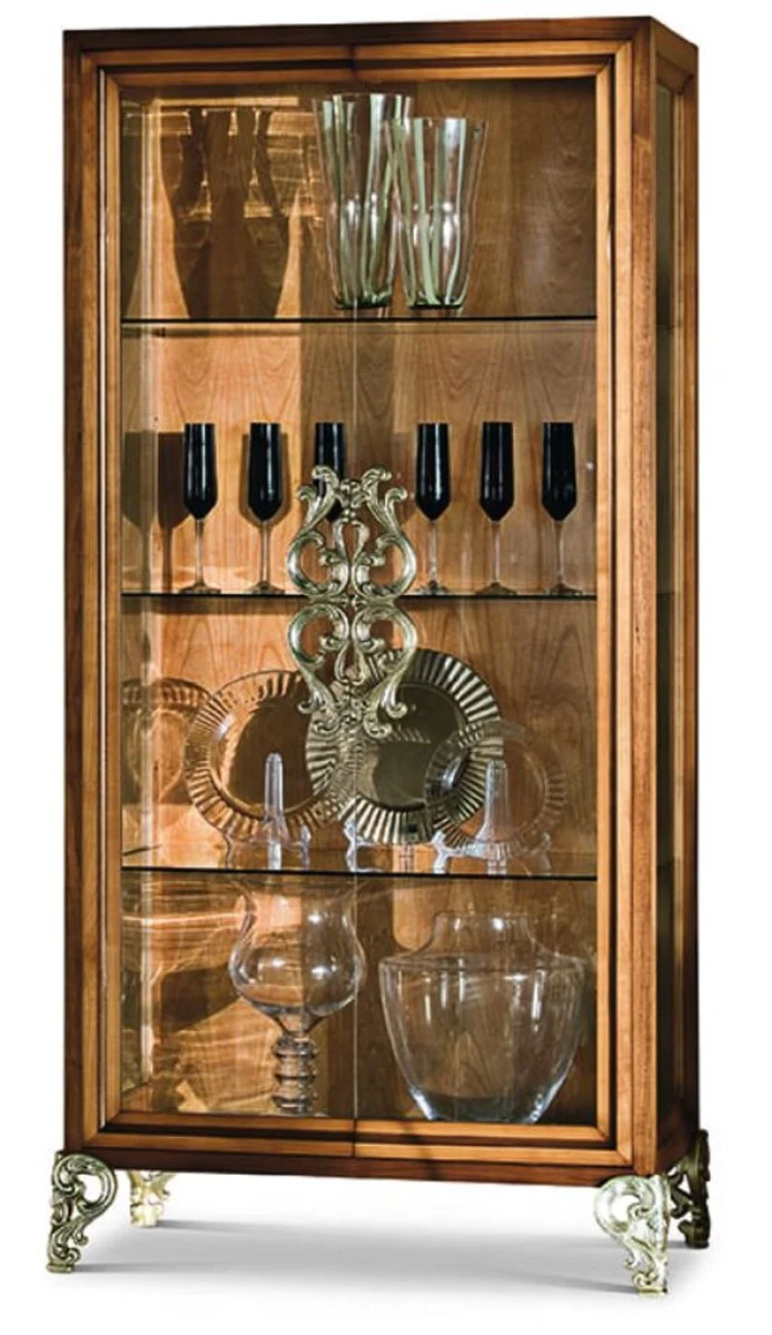 Luxury baroque display cabinet with 2 glass doors brown / silver H. 191.5 cm - Baroque furniture - Made in Italy
