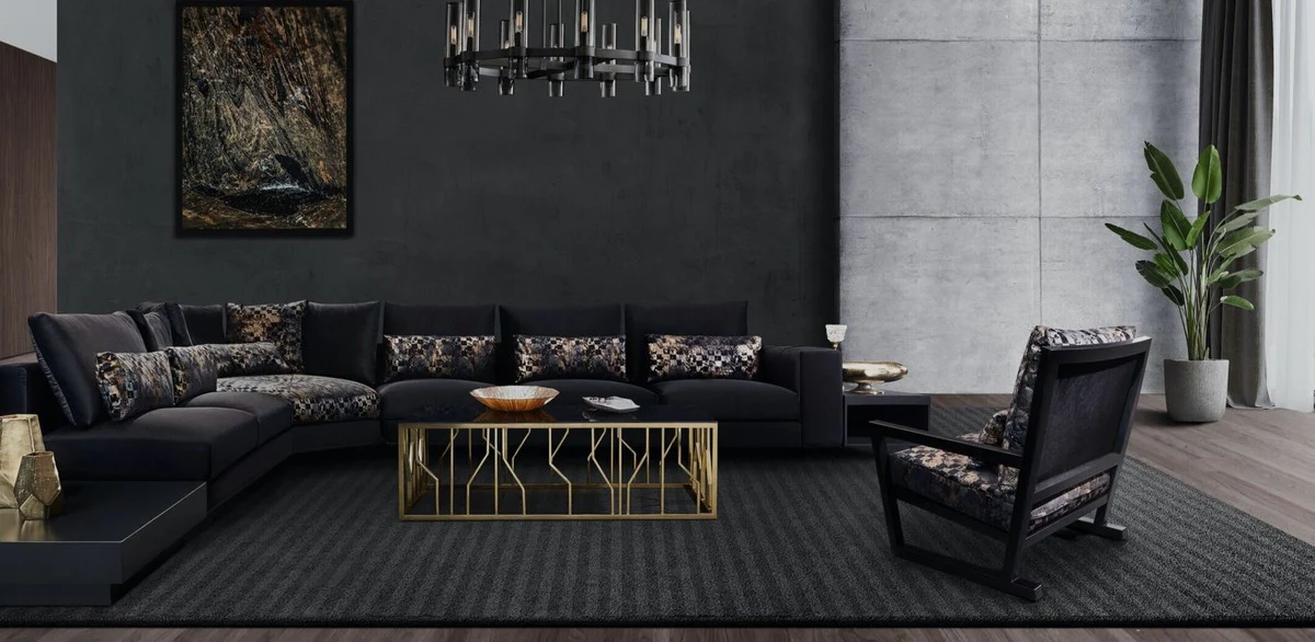 Luxury coffee table gold / black 125 x 65 x H. 43 cm - Rectangular stainless steel living room table with glass top - Living room furniture - Luxury quality