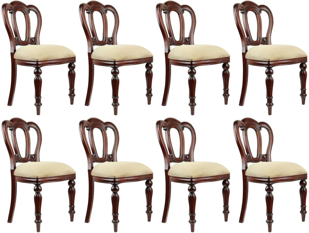 Luxury Baroque Mahogany Dining Chair Set of 8 Gold / Dark Brown - Baroque Furniture