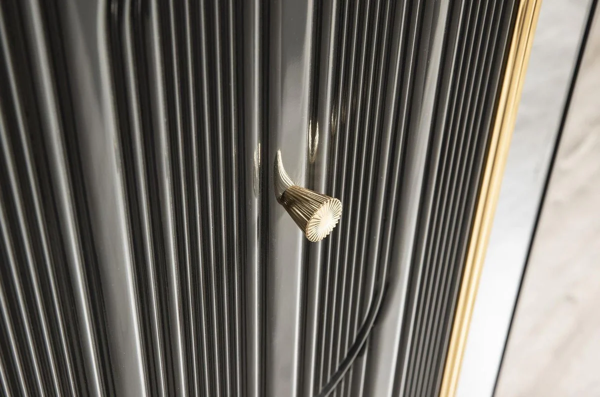 Luxury Art Deco bedroom wardrobe gray / gold 265 x 67 x H. 220 cm - Elegant solid wood wardrobe with 6 mirrored doors - Bedroom furniture - Luxury quality