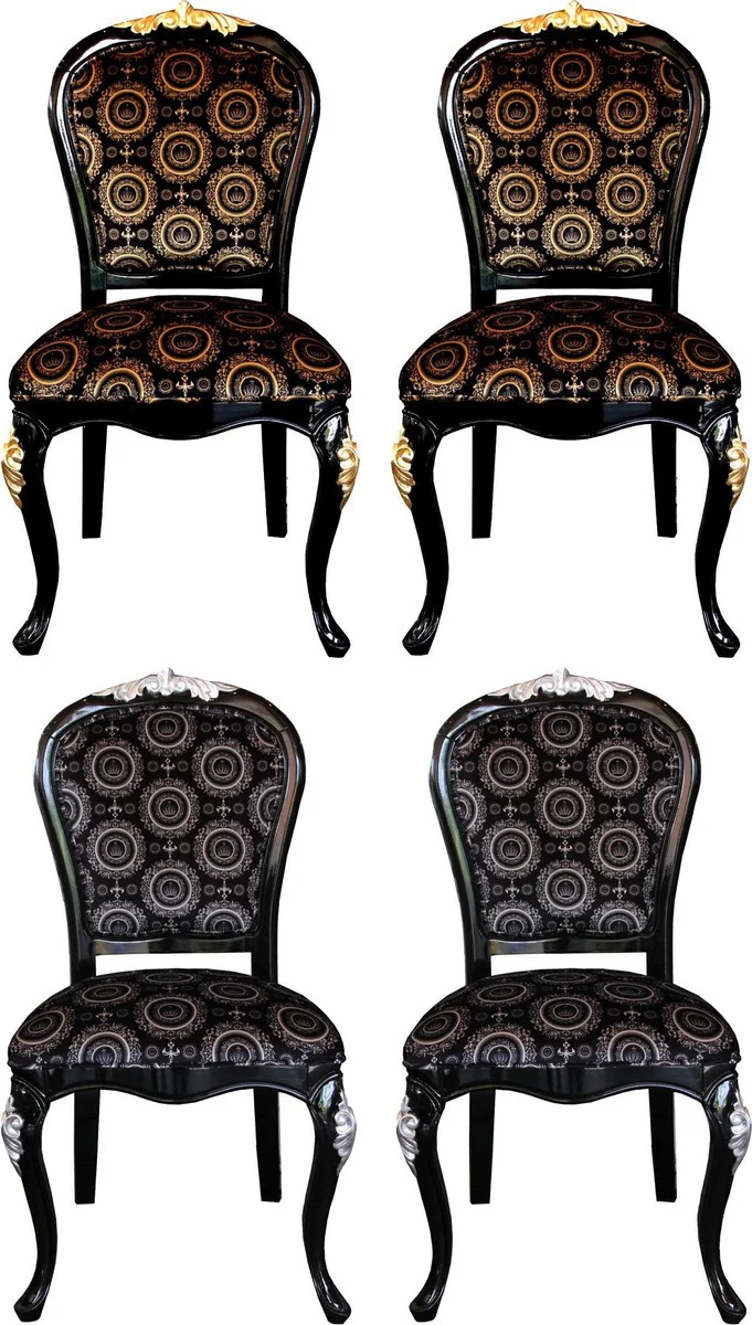 Pompöös by Luxury Baroque Dining Room Chairs with Crown Black / Gold & Black / Silver (4 Chairs) Harald Glööckler Furniture