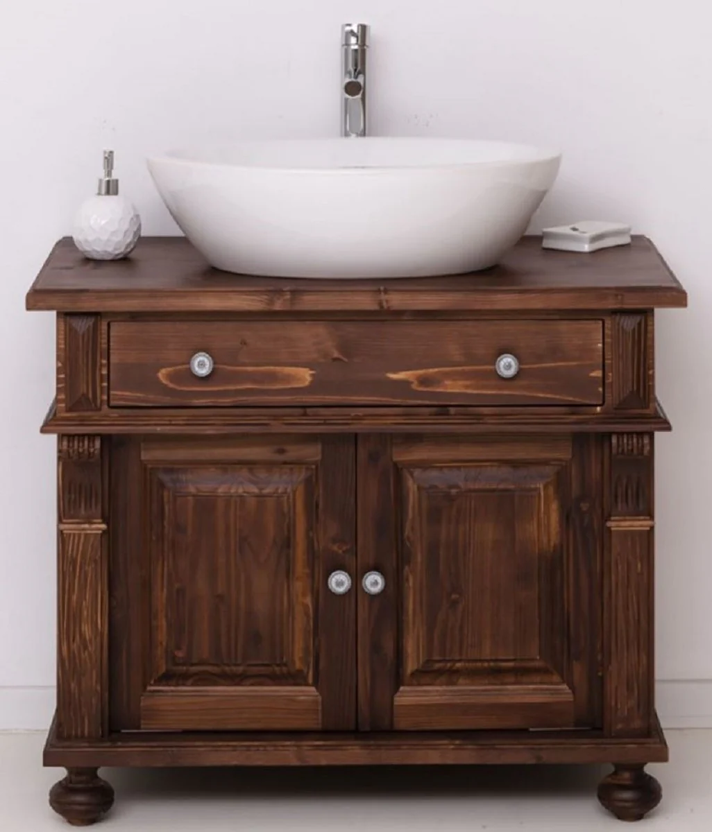 Country House Style Bathroom Set Dark Brown / White - 1 Sink Cabinet & 1 Oval Ceramic Wash Basin - Bathroom Furniture in Country House Style - Country House Style Furniture - Country House Style Furnishings