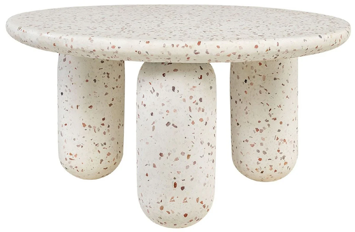 Luxury coffee table white Ø 80 x H. 40 cm - Round terrazzo natural stone living room table - Living room furniture - Natural stone furniture - Luxury furniture - Luxury furnishings