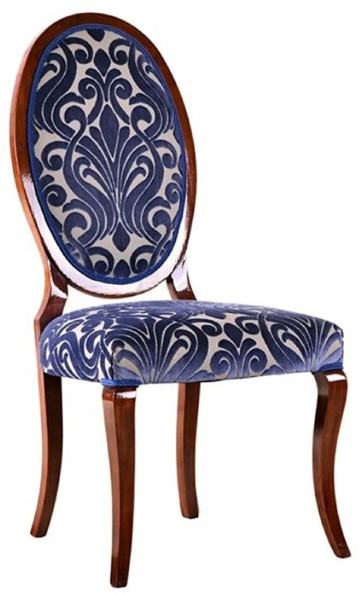 Luxury Art Nouveau dining chair set of 6 blue / cream / brown 51 x 48 x H. 106 cm - Elegant kitchen chairs with pattern - Baroque & Art Nouveau dining room furniture - Luxury quality