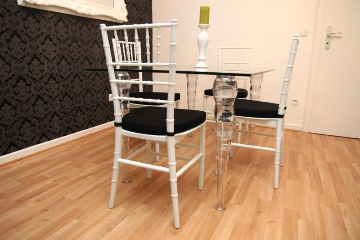 Designer Acrylic Dining Room Set White/Black - Ghost Chair Table - Polycarbonate Furniture - 1 Table + 4 Chairs - Designer Furniture