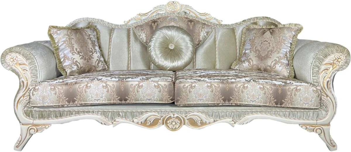 Luxus Barock Sofa Grün / Weiß / Gold - Prunkvolles Wohnzimmer Sofa mit elegantem Muster - Barock Wohnzimmer Möbel