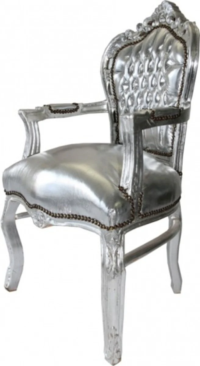 Baroque dining room chair silver / silver with armrest chair furniture antique style
