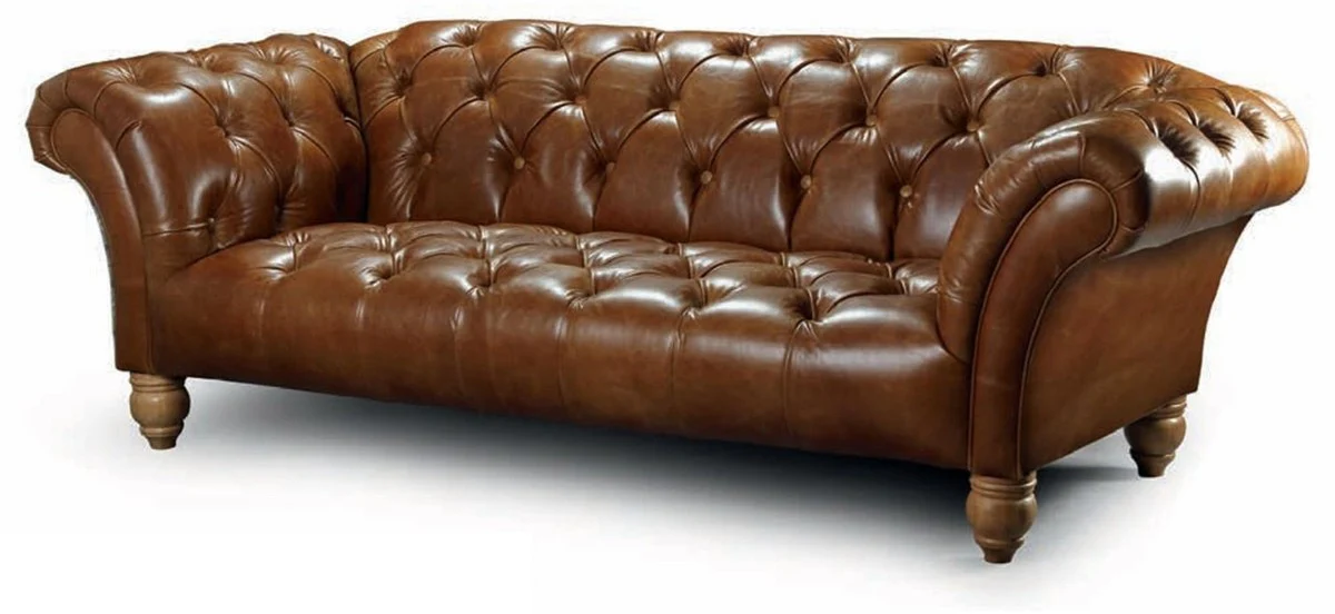 Luxury Chesterfield genuine leather 2 seater sofa brown 207 cm