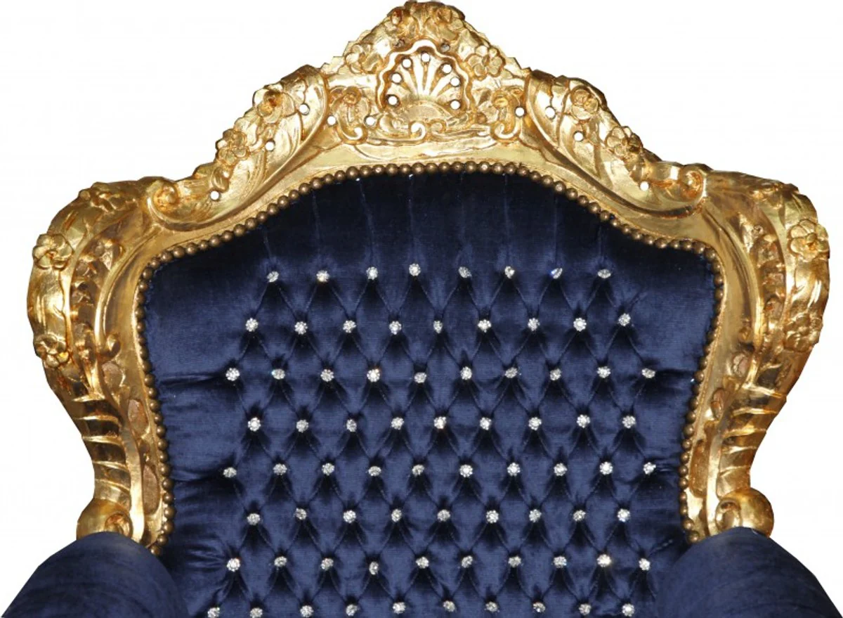 Baroque armchair King royal blue/gold with bling bling rhinestones