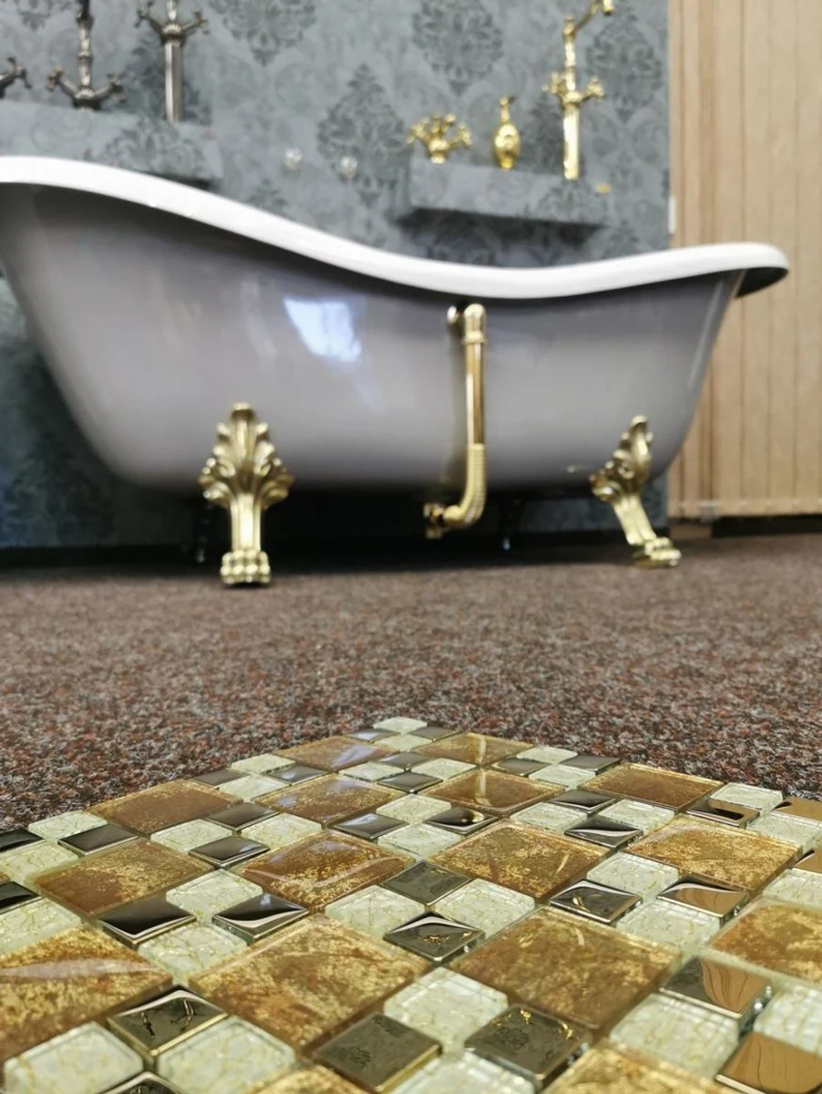 Luxury Art Nouveau bathtub white / platinum gray / gold 188 x 83 x H. 69 cm - Freestanding retro bathtub with lion feet - Retro bathroom furniture