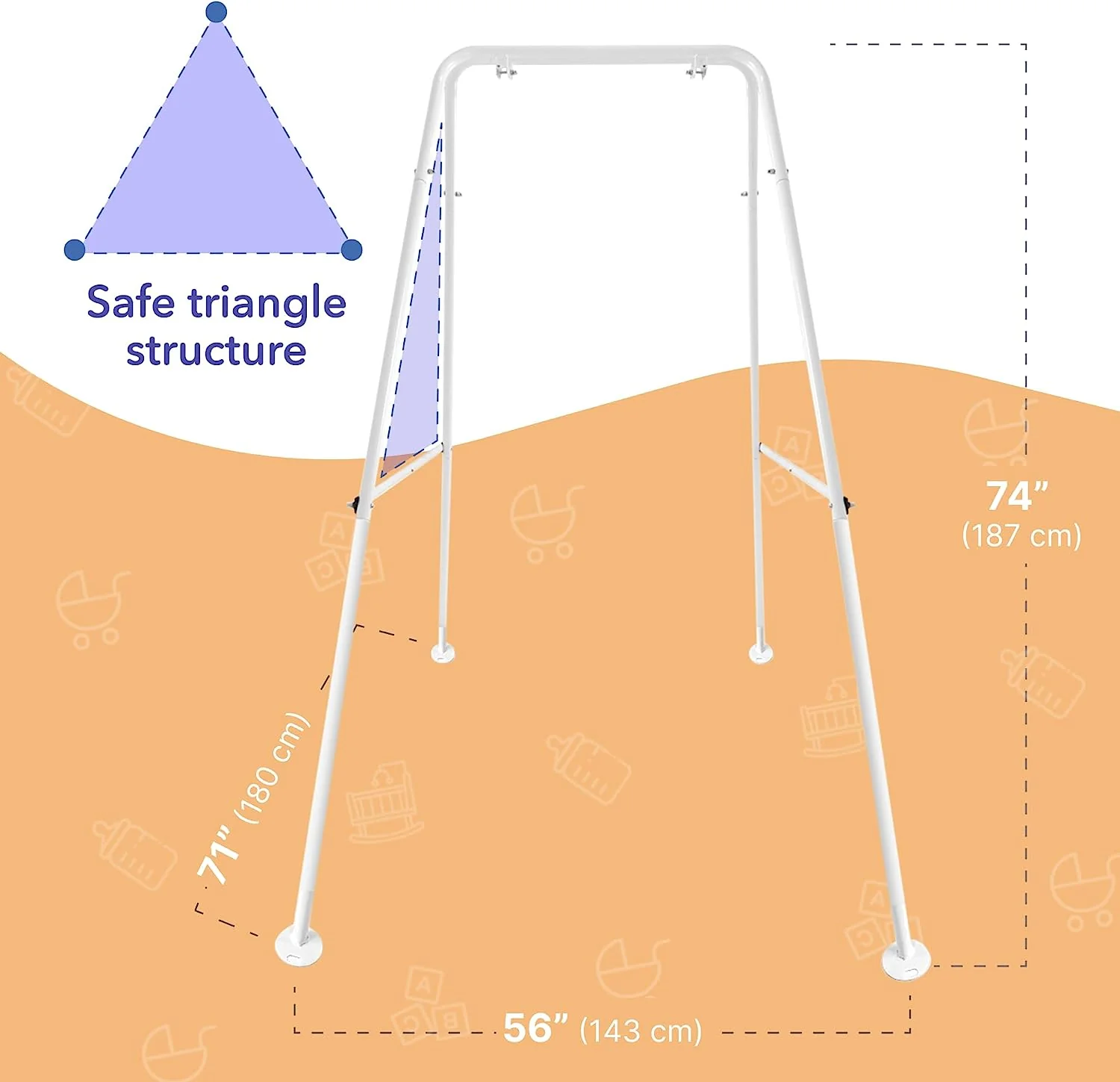 Babyschaukel aus Segeltuch, hängender Schaukelsitz aus Holz mit Sicherheitsgurt, langlebiger Baby-Hängemattenstuhl, Außen- und Innenschaukel für Kinder, Montagezubehör im Lieferumfang enthalten, Elfenbeinfarben